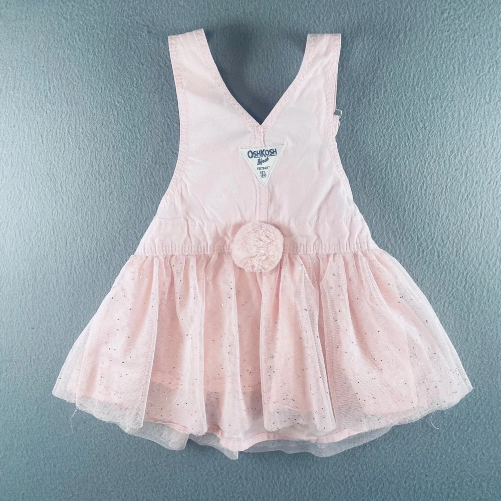 OshKosh Kids Girl Overall Dress Pink Cotton Tulle Bunny 18M Whimsical Sparkle